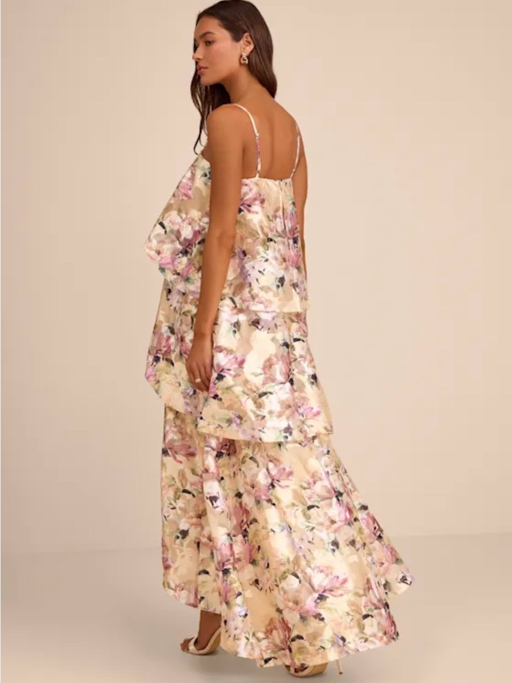 Lulus Daneli Yellow Multi Floral Jacquard Tiered Maxi Dress Size Small - Picture 5 of 7